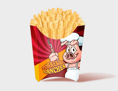 Embalagem de Batata Grande Papel Alimentício 270g com Película Antigordura 8,9x4x12,5cm - 4x0 - 1000 unid